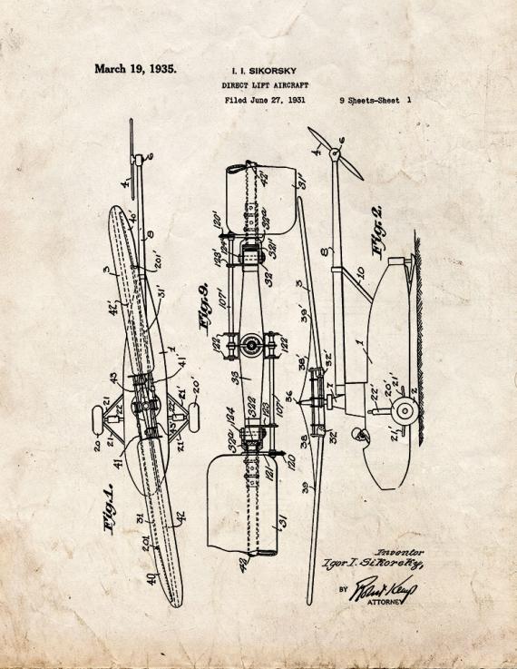 Direct Lift Aircraft Patent Print