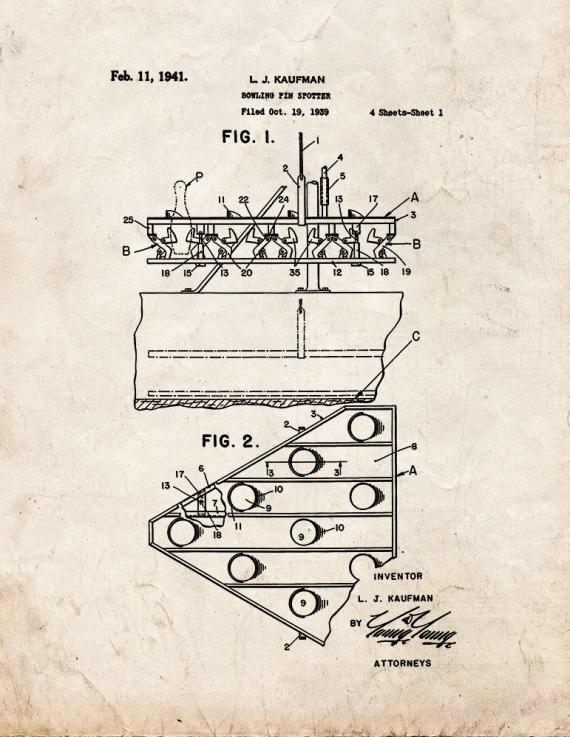 Bowling Pin Spotter Patent Print