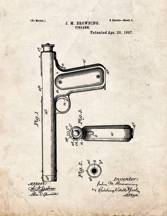 Browning Firearm Patent Print