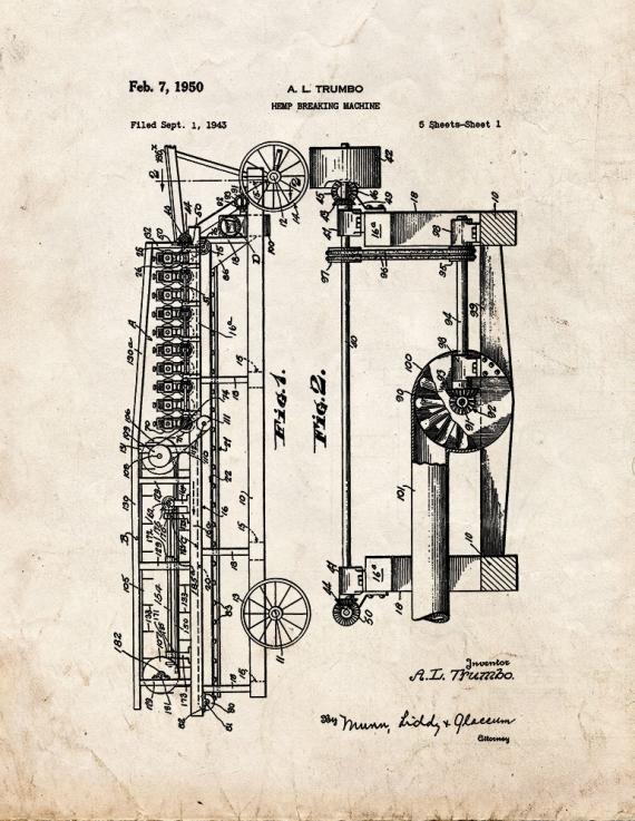 Hemp Breaking Machine Patent Print