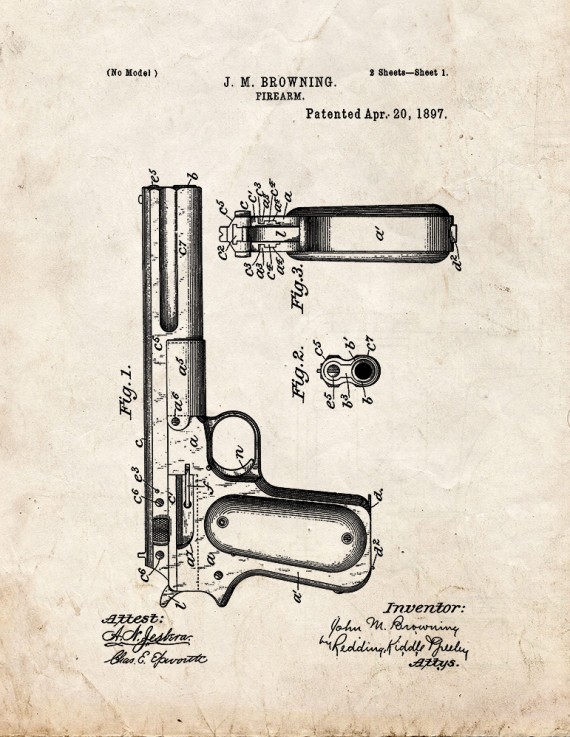 Browning Firearm Patent Print