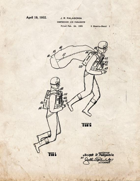 Compressed Air Parachute Patent Print