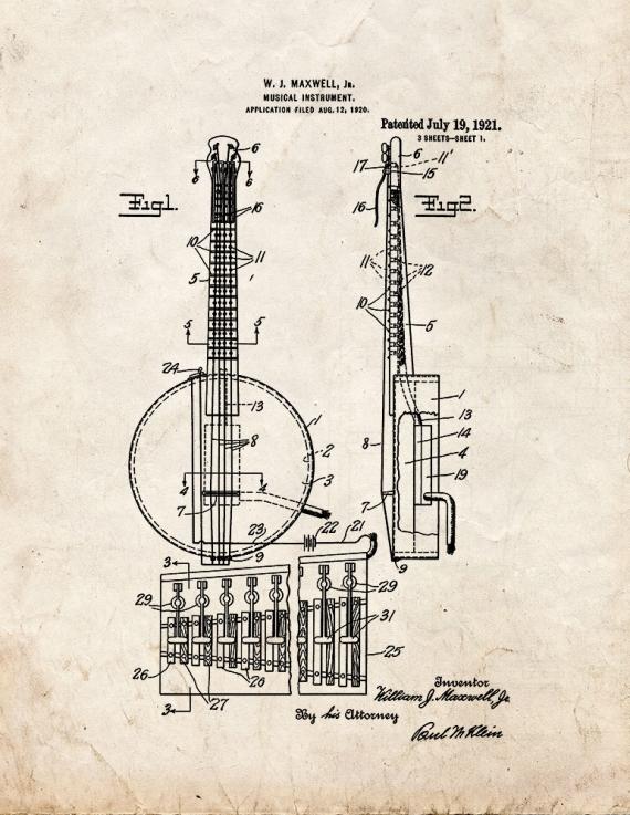 Banjo Patent Print