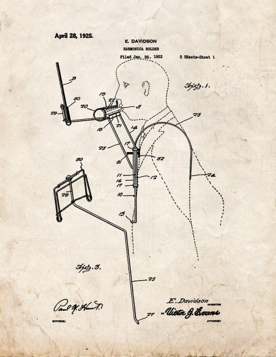 Harmonica Holder Patent Print