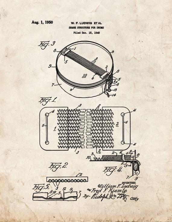 Snare Structure for Drums Patent Print