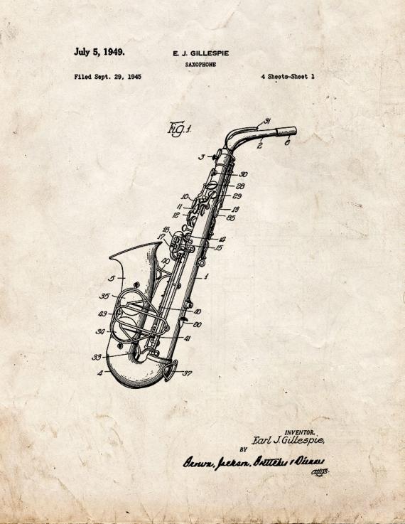 Saxophone Patent Print