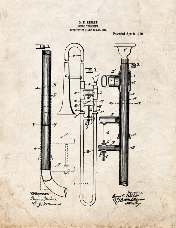 Slide Trombone Patent Print