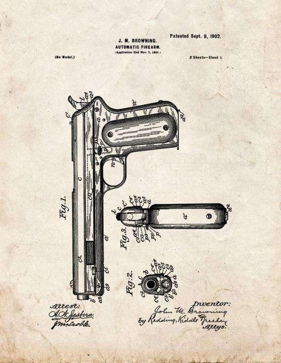 Browning Automatic Firearm Patent Print