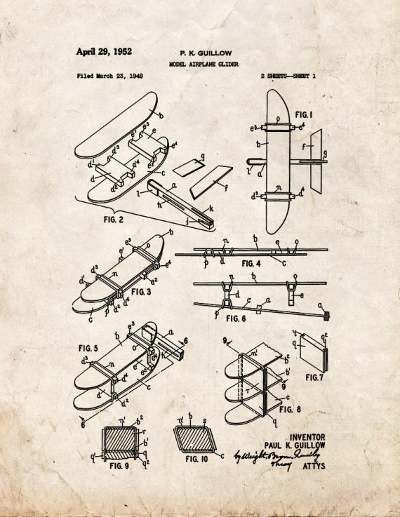 Model Airplane Glider Patent Print