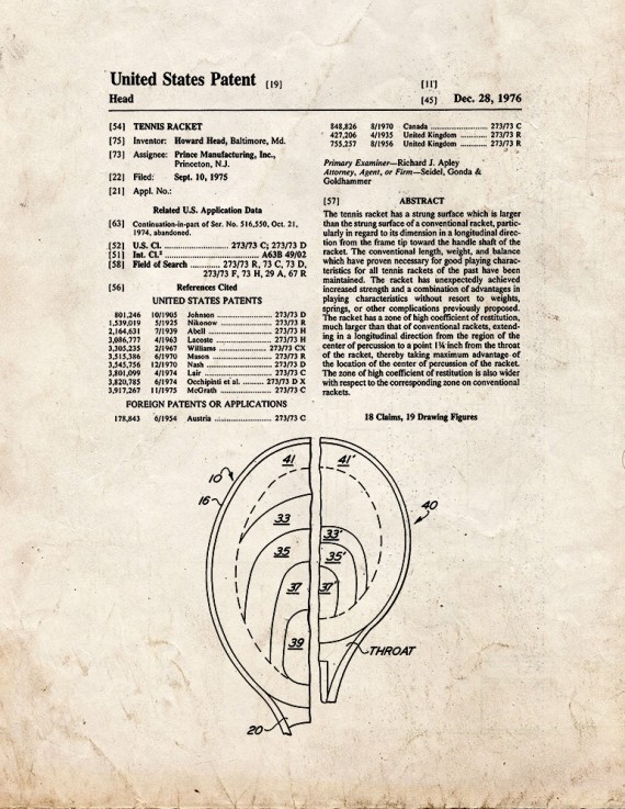 Tennis Racket Patent Print