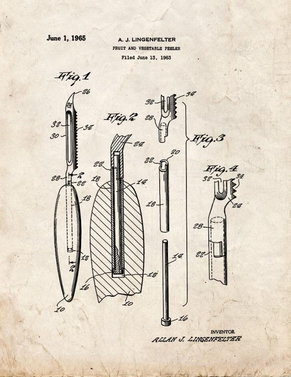 Fruit and Vegetable Peeler Patent Print
