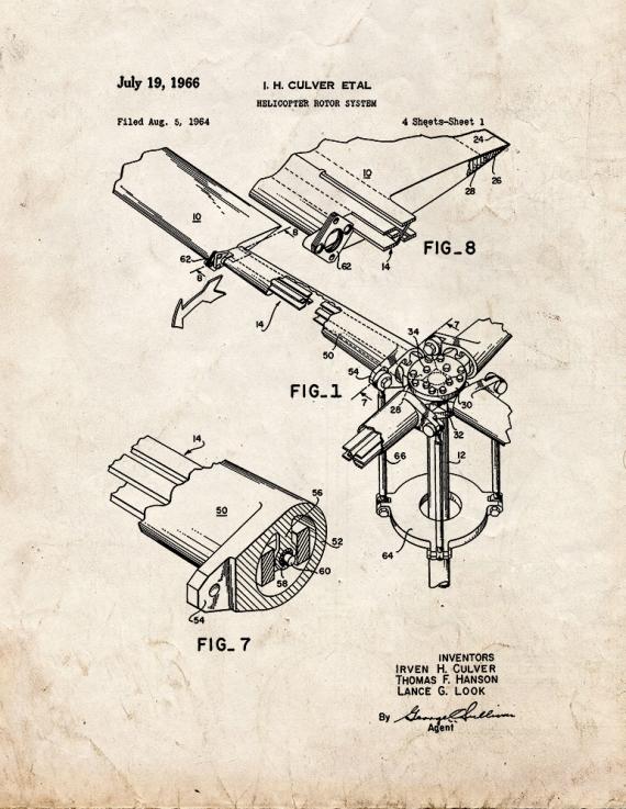 Helicopter Rotor System Patent Print