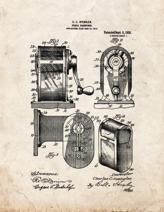 Pencil Sharpener Patent Print