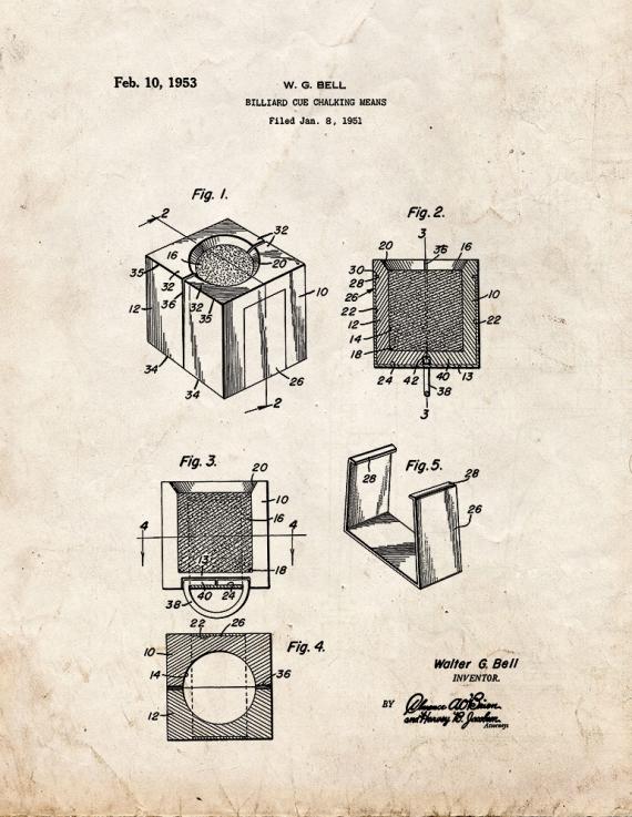 Billiard Cue Chalk Patent Print
