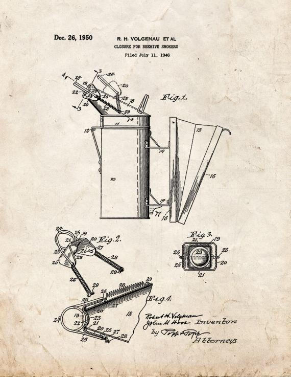 Closure for Beehive Smokers Patent Print