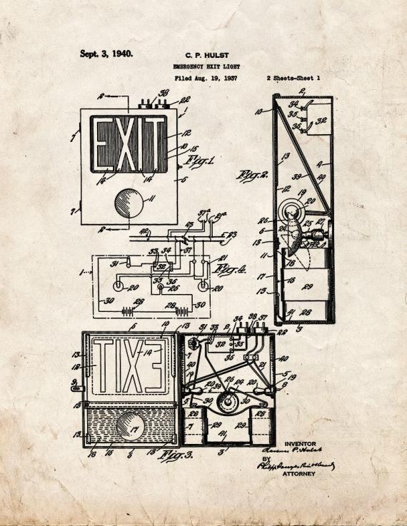 Emergency Exit Light Patent Print