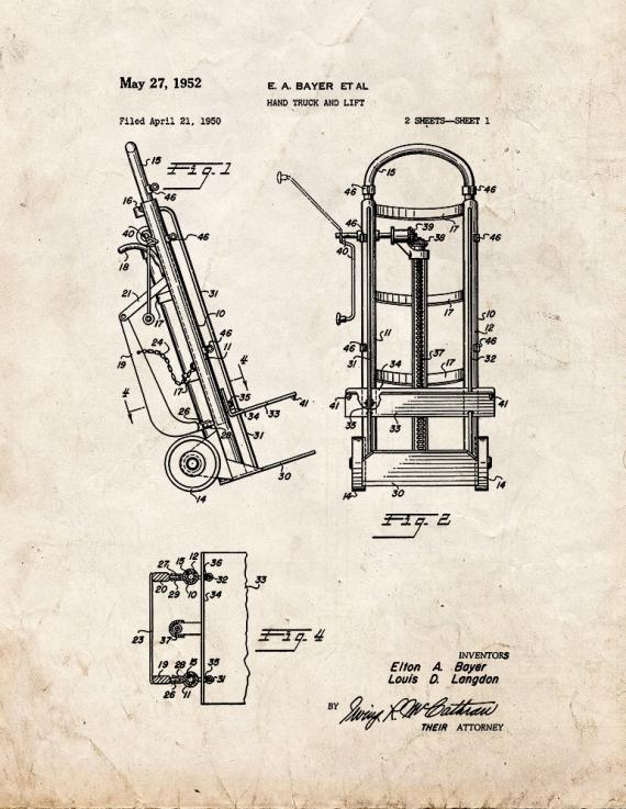 Hand Truck and Lift Patent Print