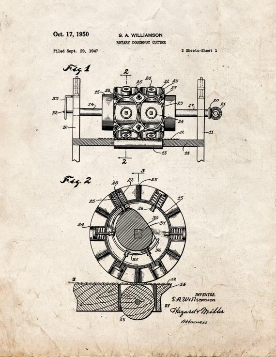 Rotary Doughnut Cutter Patent Print