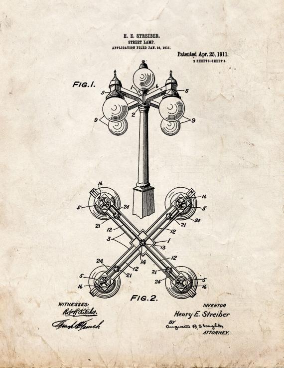 Street Lamp Patent Print