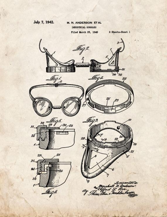 Industrial Goggles Patent Print