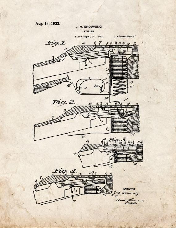 Browning Firearm Patent Print