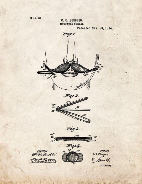 Mustache Curler Patent Print
