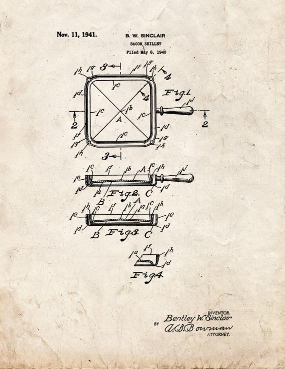 Bacon Skillet Patent Print
