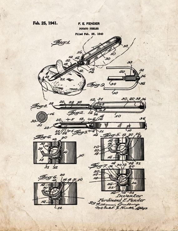 Potato Peeler Patent Print