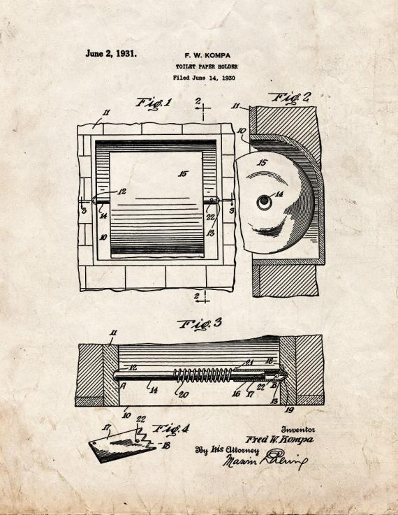 Toilet Paper Holder Patent Print