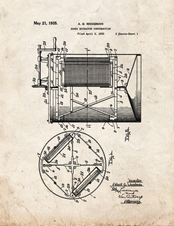 Honey Extractor Construction Patent Print