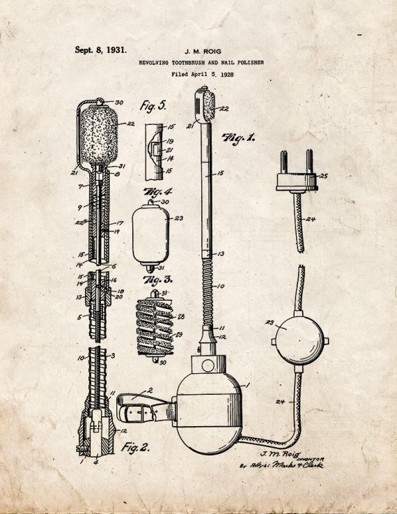 Revolving Toothbrush and Nail Polisher Patent Print