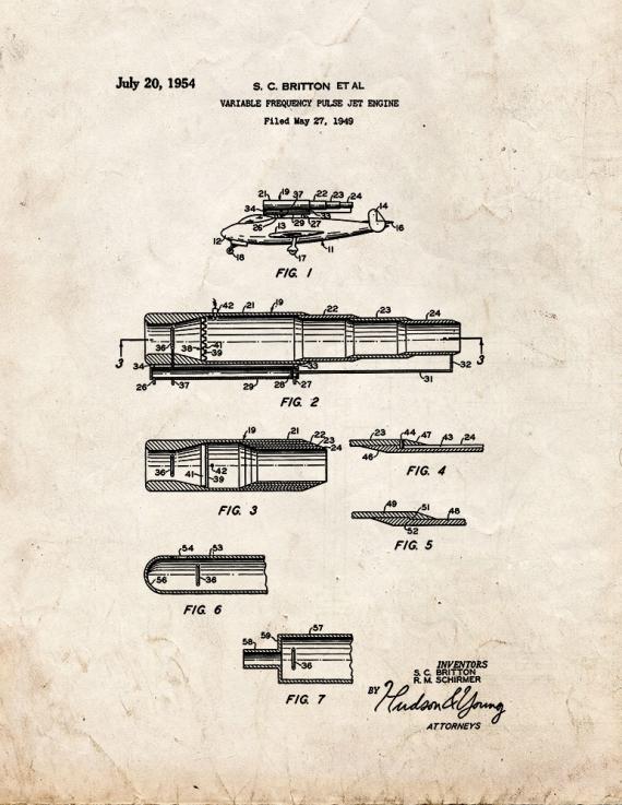 Variable Frequency Pulse Jet Engine Patent Print