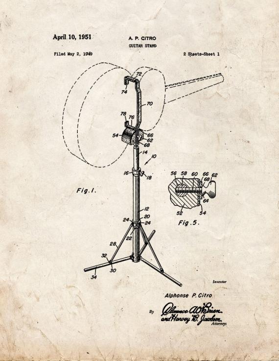 Guitar Stand Patent Print