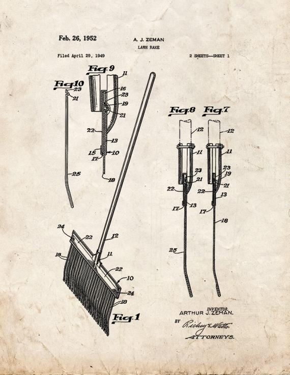 Lawn Rake Patent Print