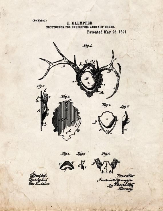 Escutcheon For Exhibiting Animals' Horns Patent Print