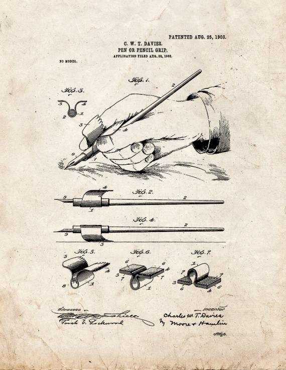 Pen or Pencil Grip Patent Print