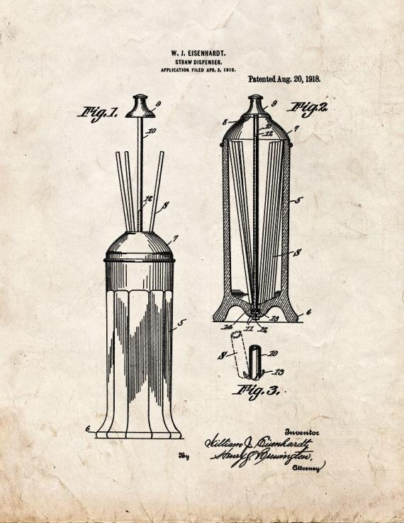 Drinking Straw Dispenser Patent Print