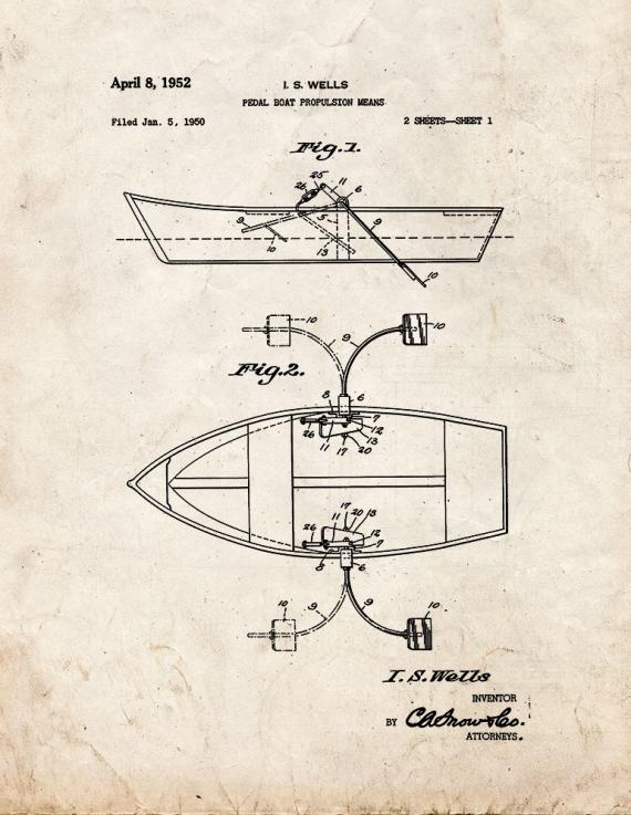 Pedal Boat Propulsion Means Patent Print