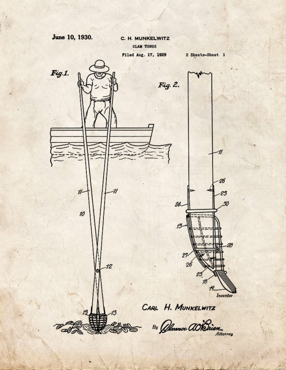Clam Tongs Patent Print