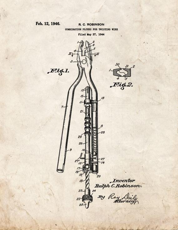 Combination Pliers for Twisting Wire Patent Print