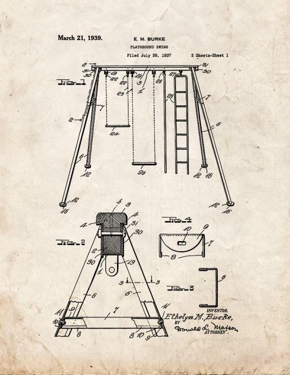 Playground Swing Patent Print