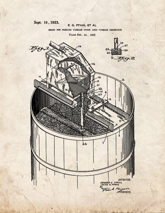 Means for Feeding Vinegar Stock Into Vinegar Generator Patent Print