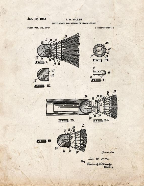 Shuttlecock Patent Print