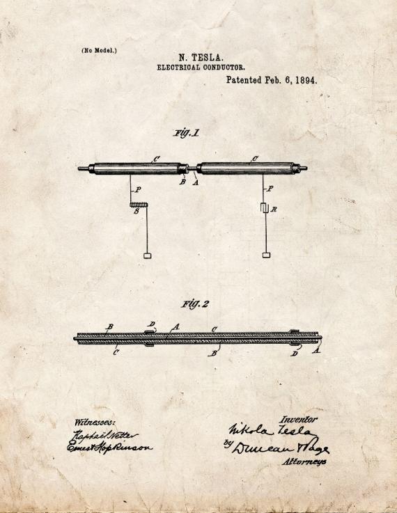 Tesla Electrical Conductor Patent Print