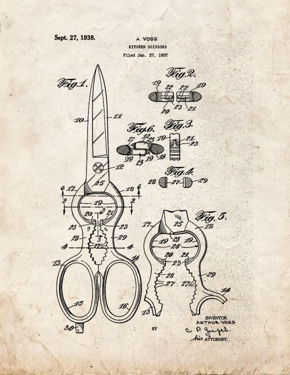 Kitchen Scissors Patent Print