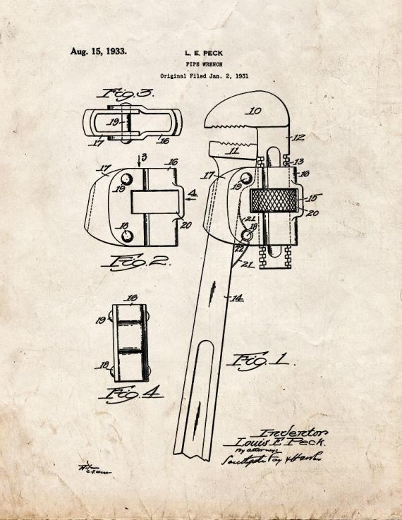 Pipe Wrench Patent Print