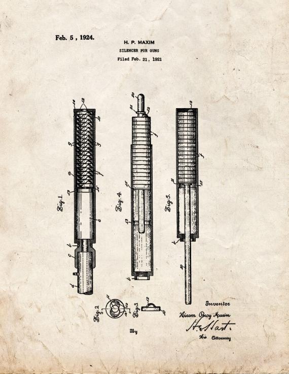 Silencer for Guns Patent Print