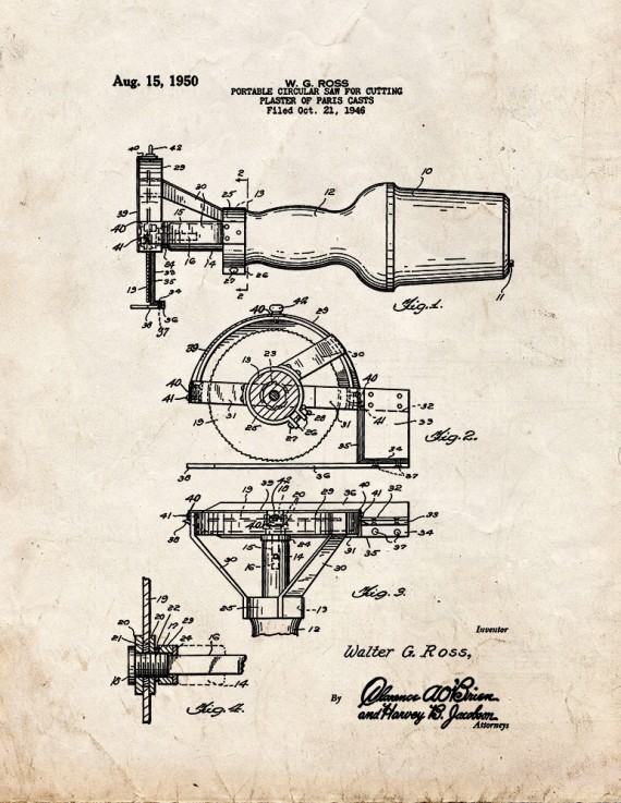 Portable Circular Saw for Cutting Plaster Of Paris Casts Patent Print
