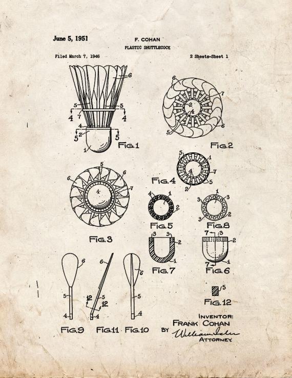 Plastic Shuttlecock Patent Print