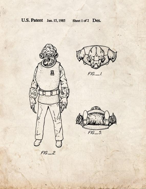 Star Wars Admiral Ackbar Patent Print